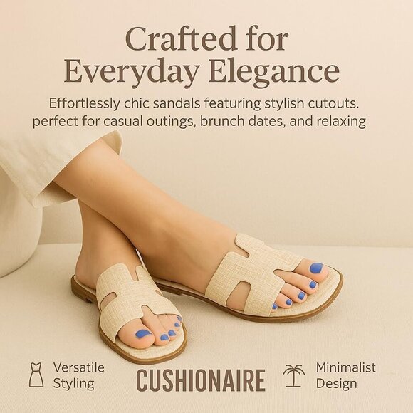 Cutout Strap Slides for Women Faux Leather Summer Flats Water Resistant - Picture 4 of 9